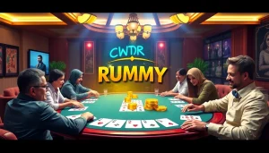 Engage with the rummy wealth online platform featuring players in action and a vibrant digital interface.