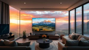 Watch exciting IPTV Suisse content in this modern Swiss living room filled with warmth and relaxation.