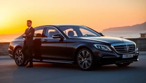 Experience the premium service of a professional hire car with driver Messina, showcasing elegance beside the picturesque coastline.