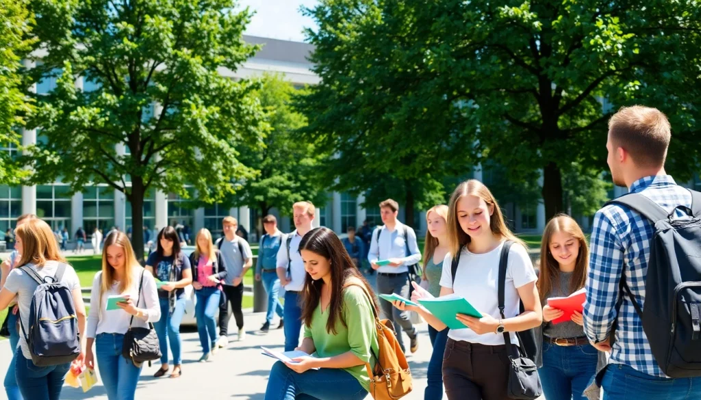 Students exploring Polonya'da Üniversite Eğitimi at a vibrant university campus in Poland.