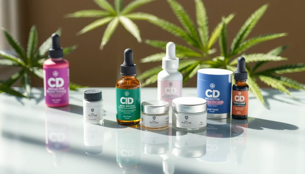 Showcase Muha Meds terpene-rich CBD products beautifully displayed with vibrant packaging against a soft-focus background.