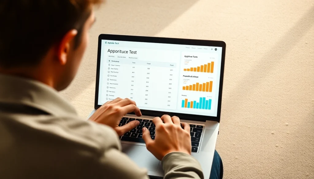 Check your aptitude with a visual of an individual taking an online test on a laptop.