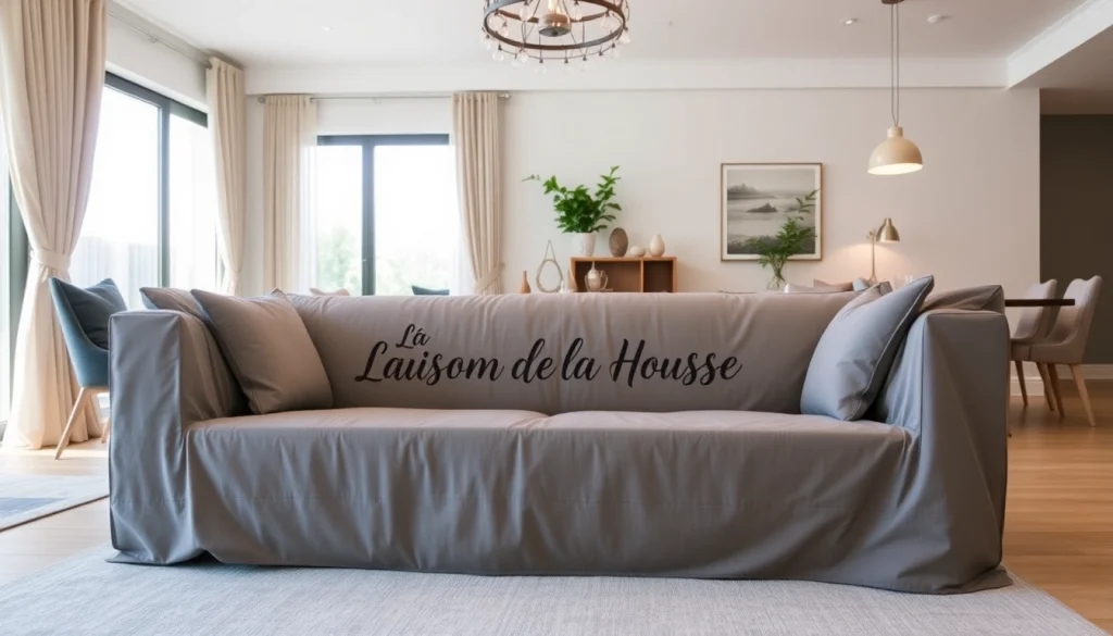 Transform your space with a stylish cover from La Maison de la Housse enhancing your living room's elegance.