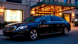 Experience our professional chauffeur service Anchorage with elegant black cars waiting at the hotel entrance.