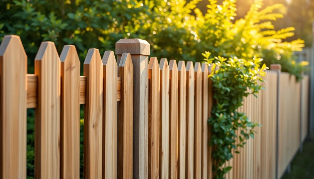 Enhance your outdoor space with fencing Manchester that features sturdy wooden panels and a lush garden backdrop.