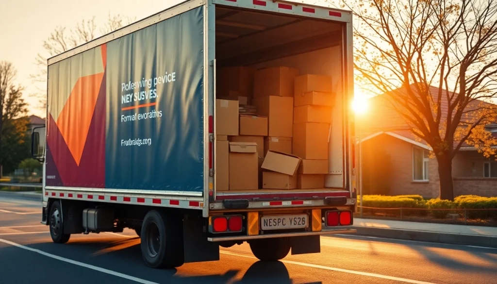 Fully loaded removals truck in action, showcasing boxes and furniture during a move.