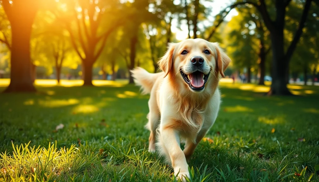 Kate's K9 Pet Care offers joyful moments with a golden retriever enjoying a sunny park day.