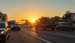 Emergency towing Tampa service with a tow truck swiftly managing roadside assistance in the heart of the city.