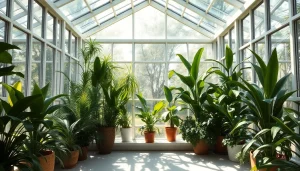 The green houses feature a beautiful sunroom filled with vibrant plants and natural light for an inviting atmosphere.