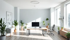 Werbeagentur Pflege mit einem einladenden Bürodesign, das Kreativität und Teamarbeit fördert.