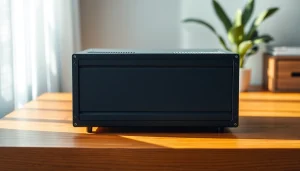 Power supply supplier showcasing a sleek and modern power supply unit on a desk.