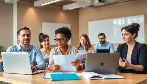 Engage in formation anglais juridique with legal training participants in an interactive classroom.
