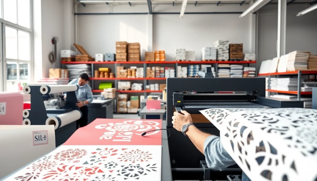 Operator performing precision die cutting with advanced machinery in a vibrant workshop.