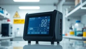 Monitor for hydrazine detection in a laboratory, showcasing its high-tech features and safety design.