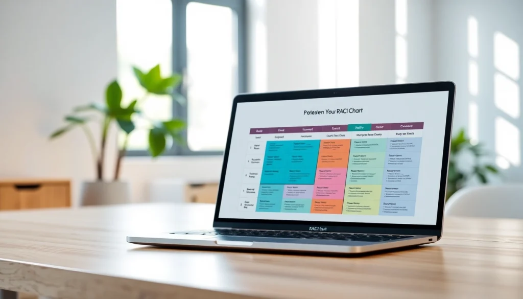 Compare RACI Excel vs online tools using a detailed RACI chart on a modern office desk.
