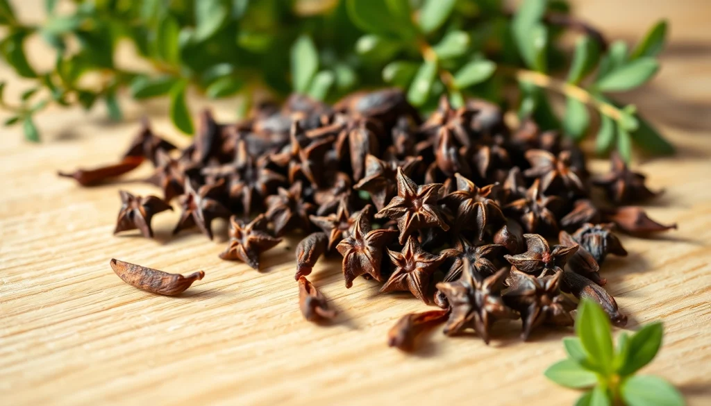 Cloves displayed prominently on a wooden surface, highlighting their rich texture and aroma.