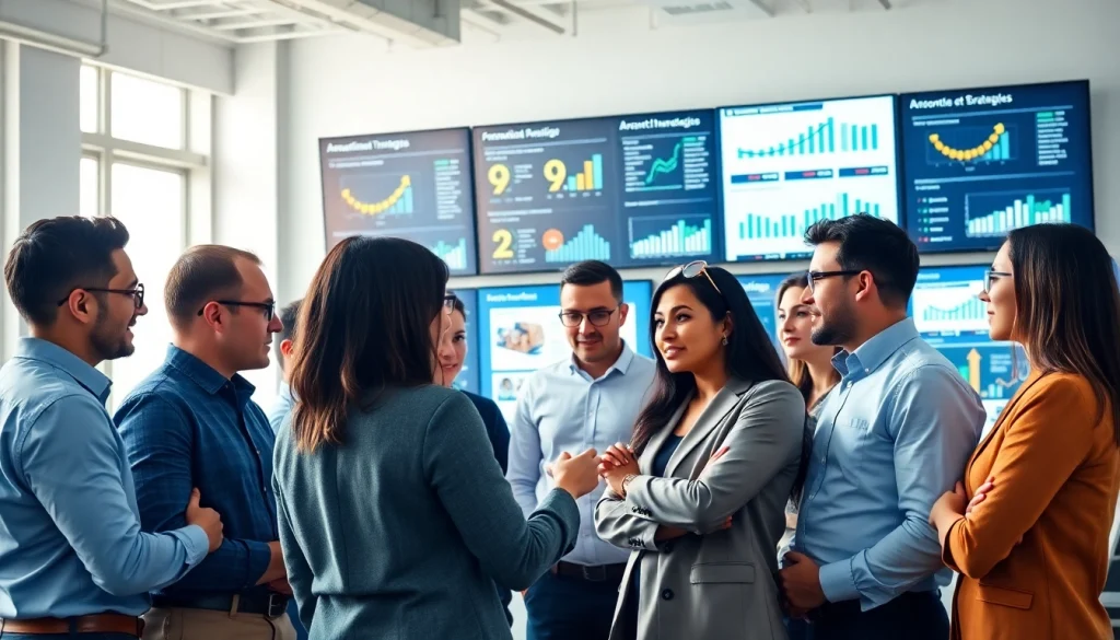 Marketing experts strategizing as Amazon growth partners in a modern office.