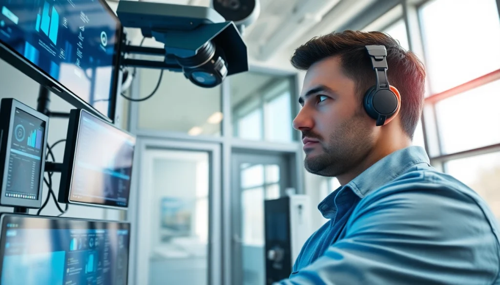 Enhance edmonton tech security solutions with a skilled technician in a modern office.