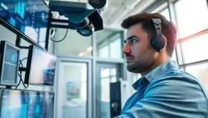 Enhance edmonton tech security solutions with a skilled technician in a modern office.