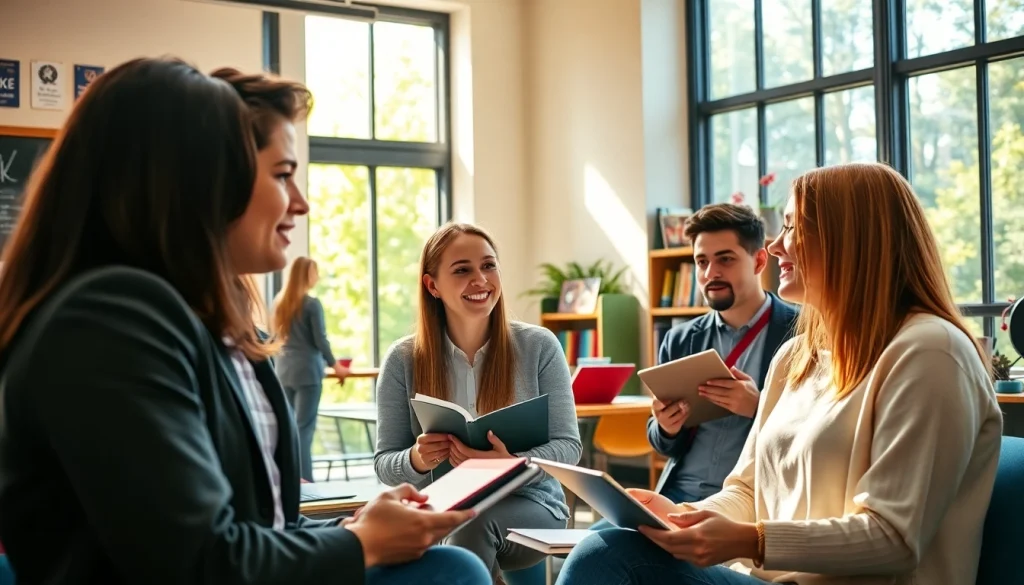 Buy UK degree while students engage in discussions about academic experiences.