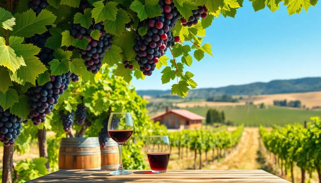 Visit wineries in Clarksburg with picturesque vineyards and rustic wine barrels.