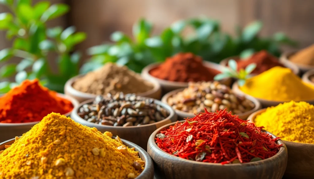 Showcase of Single Origin Spices in rustic bowls, highlighting vibrant colors and textures.
