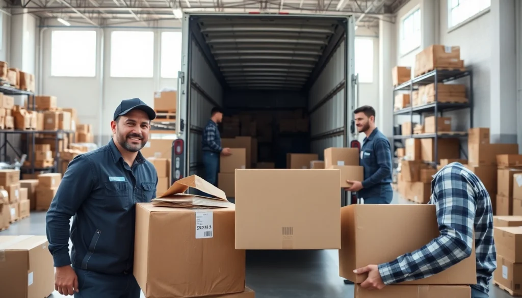 Efficient movers loading a moving truck with moving services edmonton branding, showcasing professionalism.