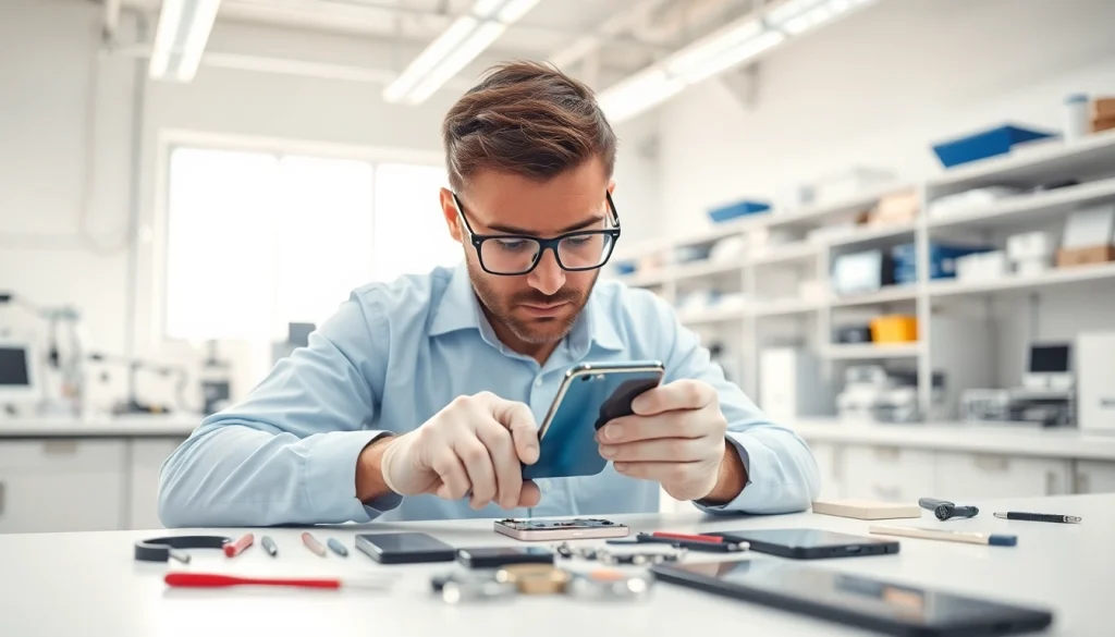 Riparazione iPhone Torino con un tecnico attento che ripara uno schermo rotto