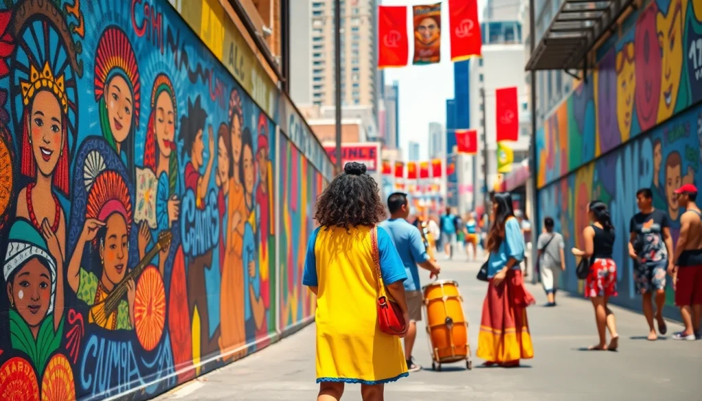 Celebrate diverse cultures through vibrant street art and community interaction.