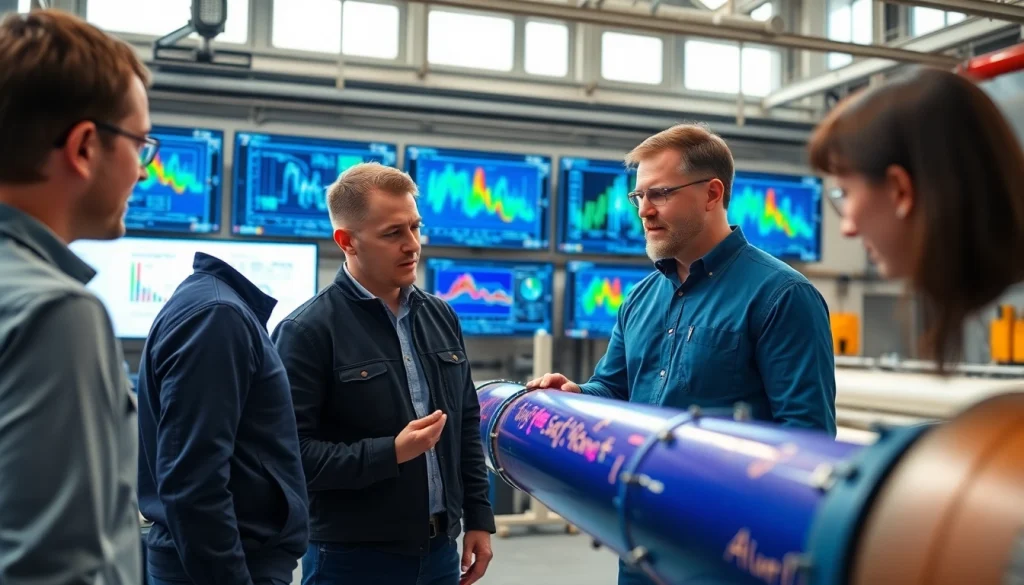 Pipe stress Company engineers analyze data in a high-tech facility, showcasing expertise and collaboration.