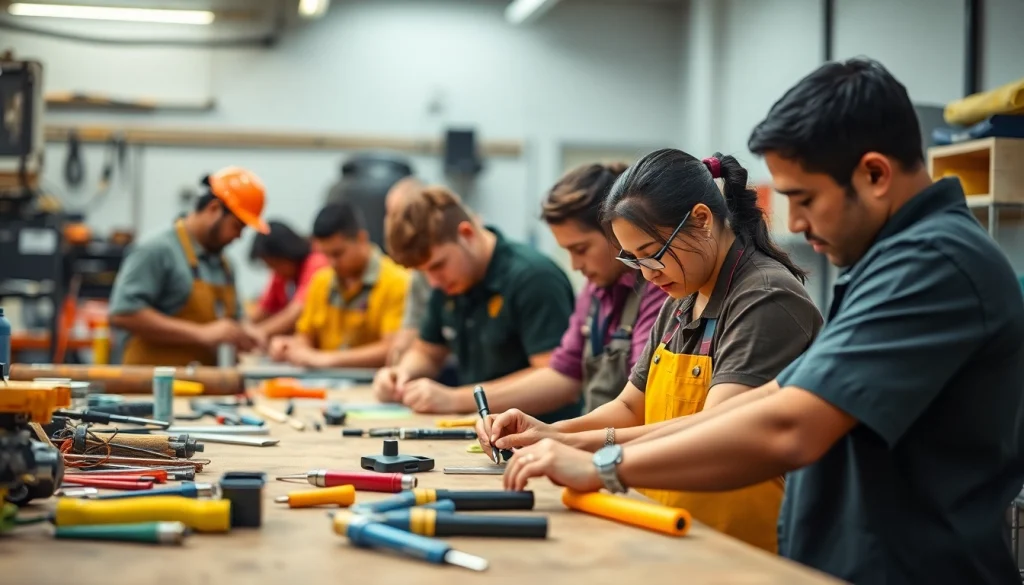 Students practicing skills at hawaii trade schools, showcasing hands-on training in a vibrant workshop.
