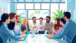 Engaging discussion on Social Media Marketing strategies in a modern workspace.