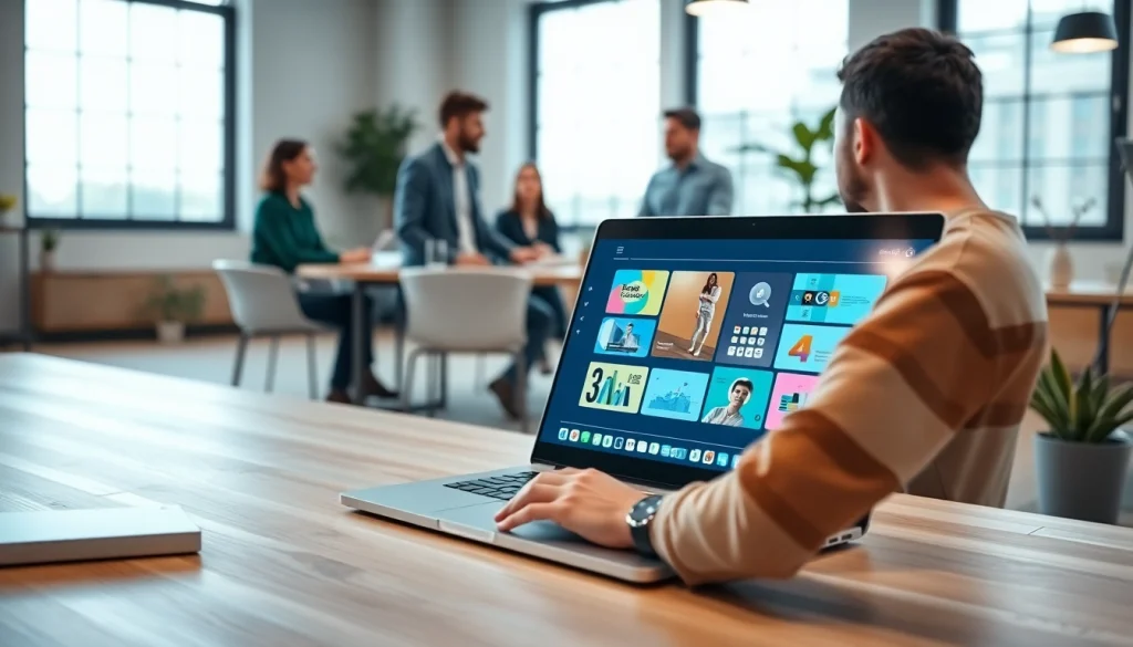 Engaging presentation maker AI software on a sleek laptop, enhancing teamwork and creativity.