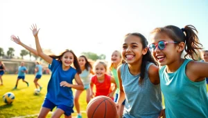 Girls enjoying activities at Multi Sports Camps for Girls, showcasing teamwork and energy.
