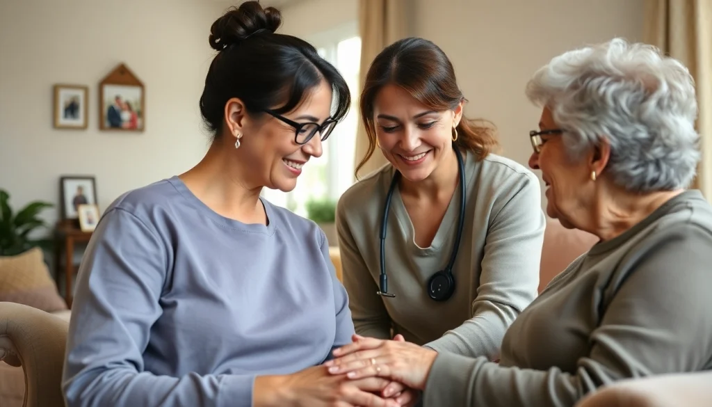 Senior caregivers in Austin TX compassionately attending to elderly clients in a cozy home environment.