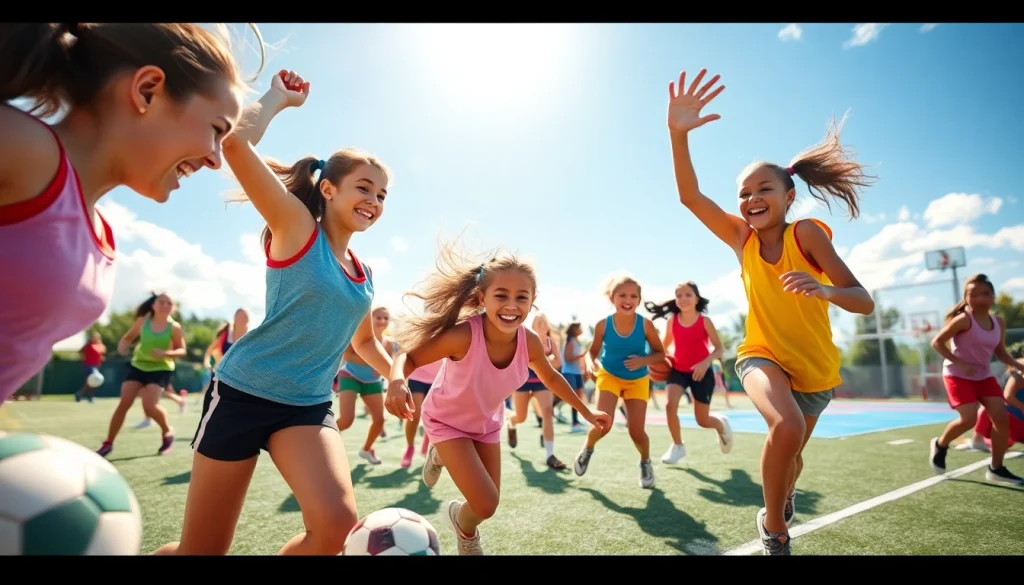 Girls engaged in Multi Sports Camps for Girls showcasing teamwork and athleticism