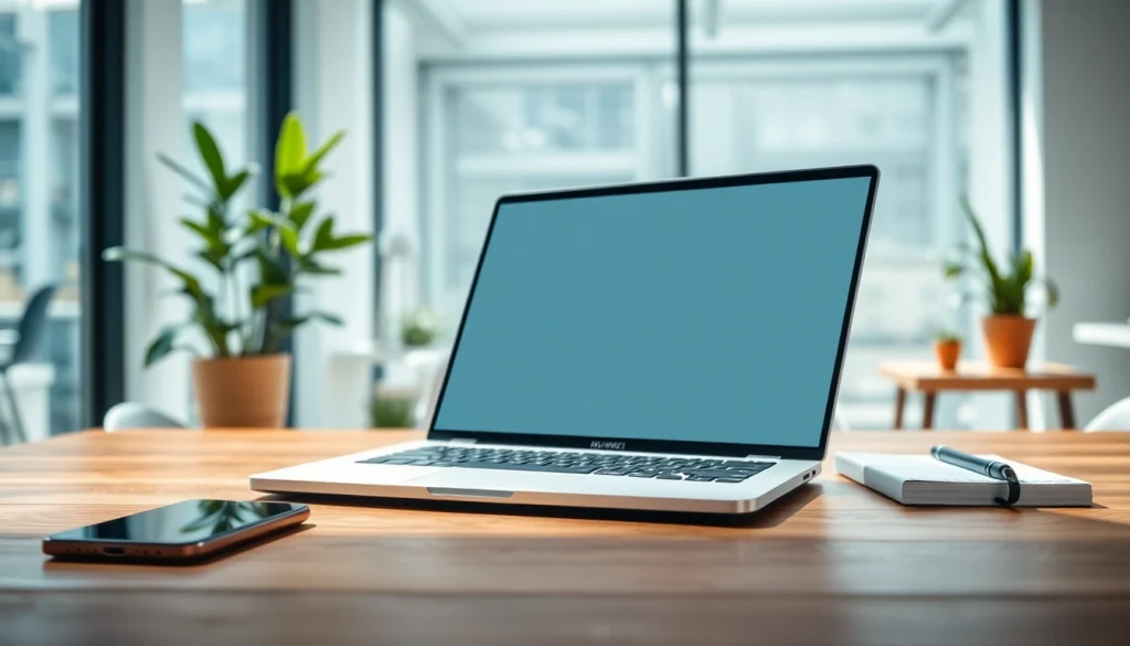 Conoce los laptops Huawei con diseño elegante y moderno en un entorno profesional.