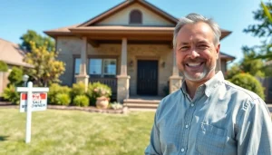 Smiling homeowner in front of house showcasing how to sell my house no realtor Little Rock, AR.