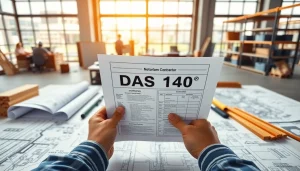 DAS 140 form review by a contractor in a professional office setting.