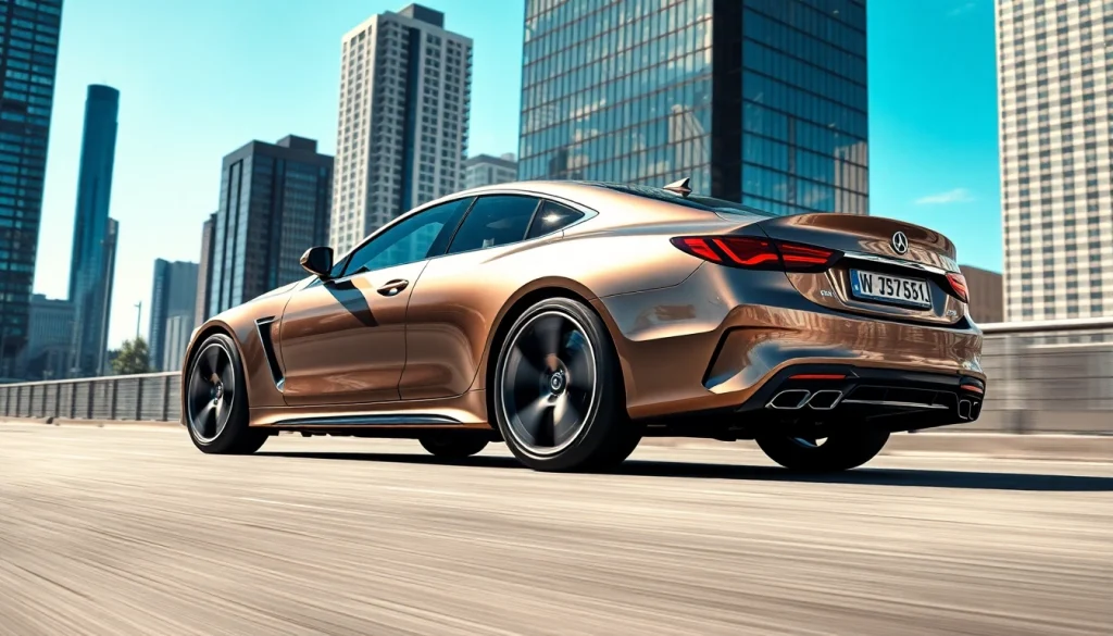 Admiring a perfect car parked in a vibrant urban setting showcasing its sleek design.