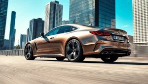 Admiring a perfect car parked in a vibrant urban setting showcasing its sleek design.