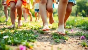 Förderung der natürlichen Fußentwicklung mit glücklichen Kinderfüßen beim Barfußlaufen in der Natur