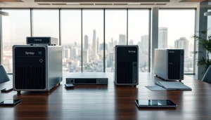 Showcasing Synology Storage systems in a modern office with sleek technology and professional aesthetics.