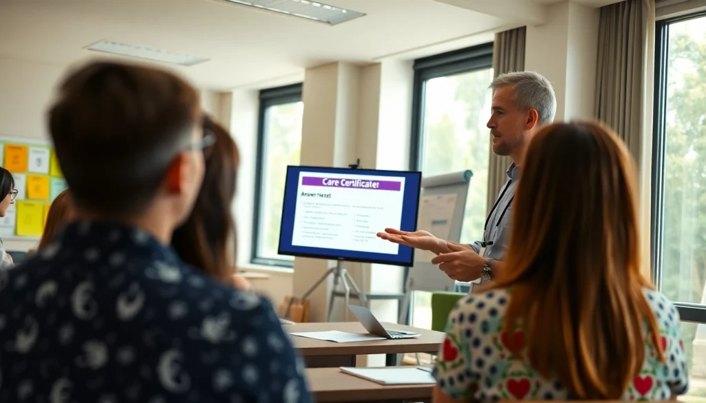 The care certificate answers presented by a professional trainer in an engaging workshop.