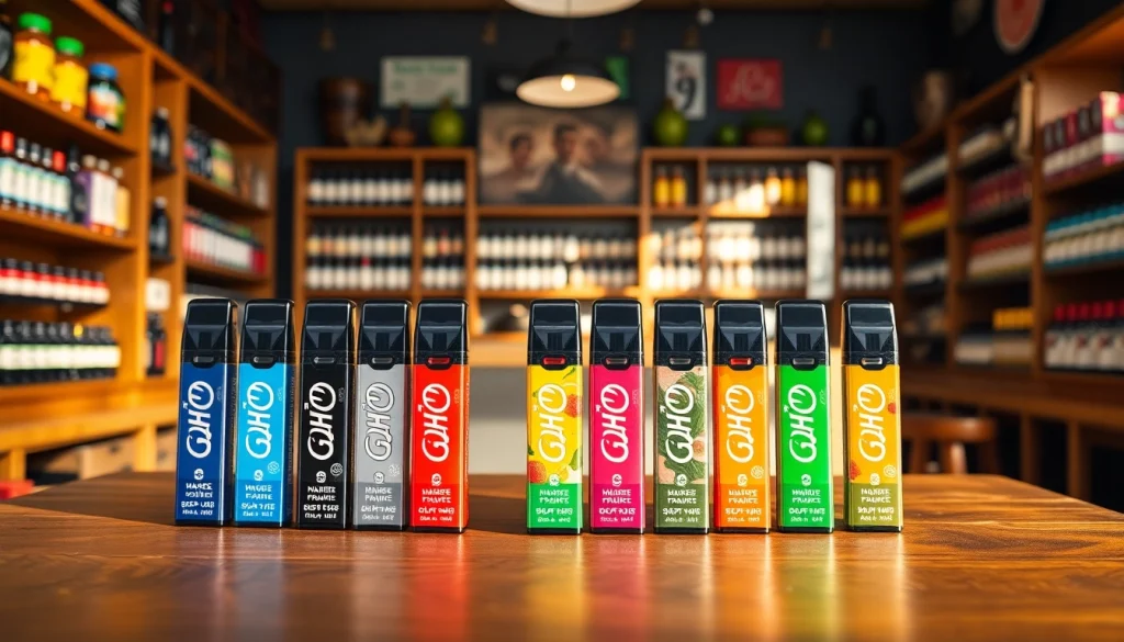 Hqd pods aus verschiedenen Geschmacksrichtungen in einem modernen Vape-Shop.