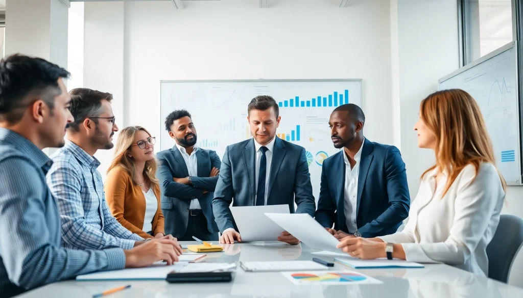 Discussing recession proof business strategies with a diverse team in a modern office.