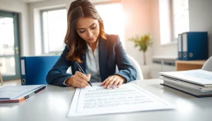 Understand how to certify a document without a lawyer through a woman signing documents in a professional setting.