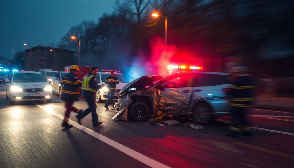 A traffic accident in Düzce illustrating chaos and emergency response efforts after a collision.