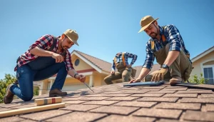 licensed and insured roofers Austin team installing a new roof in a suburban neighborhood.