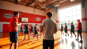 Young athletes training at the Takeover Basketball Academy, showcasing teamwork and energy.